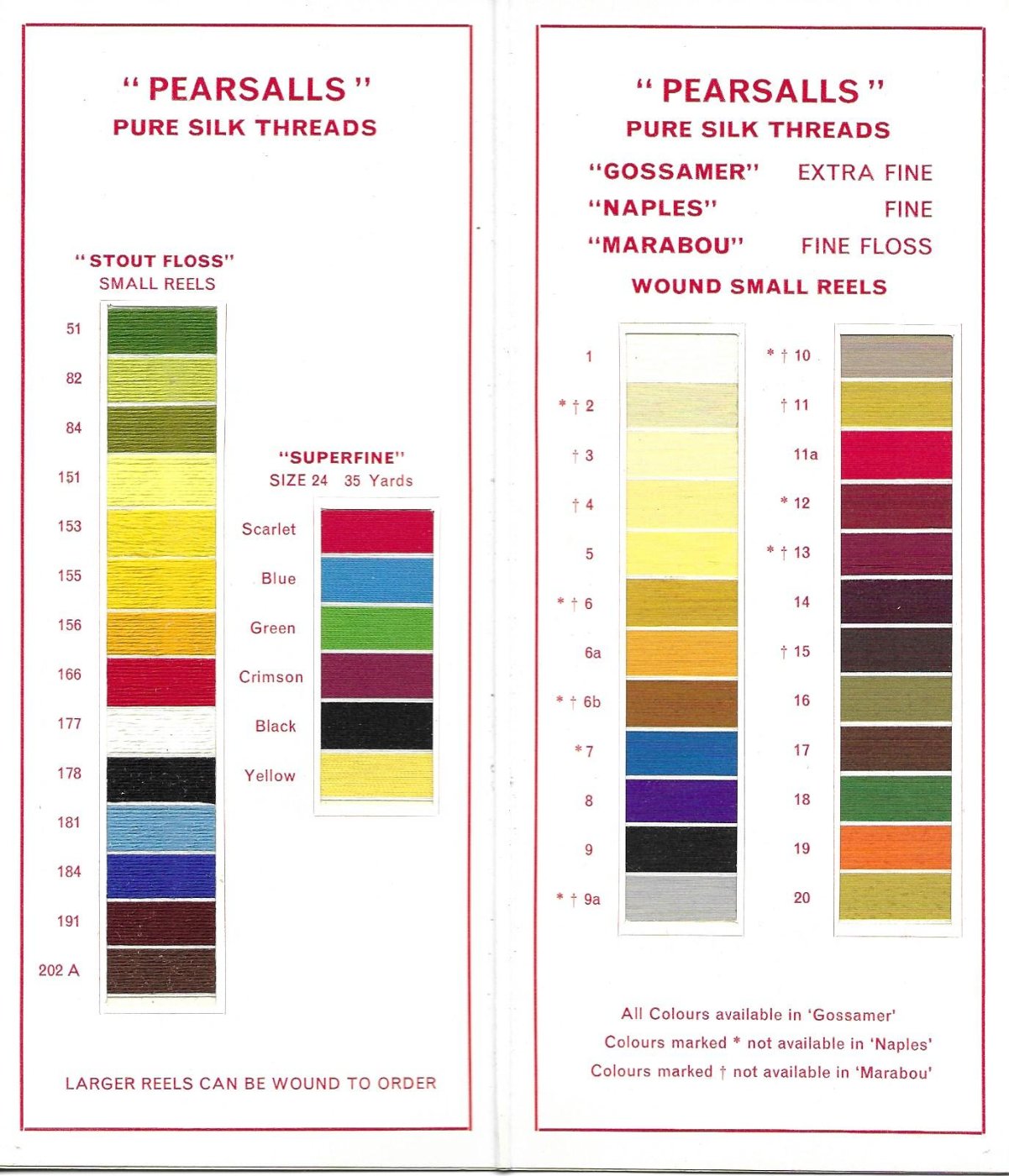 I scanned a Pearsalls Silk Color Chart and thought I would share it with you.  These charts used to sell for just a few dollars but are now almost impossible to find.  I make no claims as to how close the colors are to the original but it should be useful as a guideline.